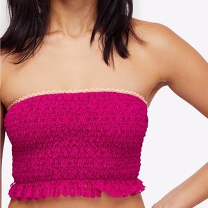 NWT Free People Callie Smocked Lace Bandeau Top
